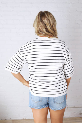 Nellie Oversized Stripe Knit Top - White/Black