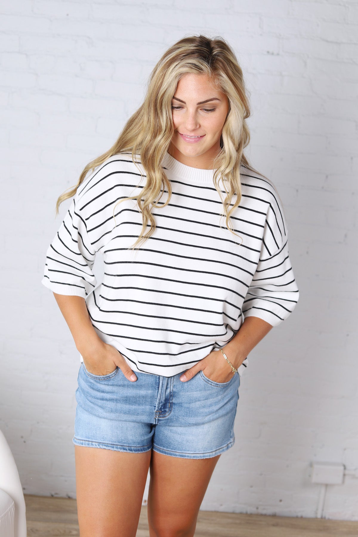 Nellie Oversized Stripe Knit Top - White/Black