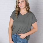 Nelly Ribbed Short Sleeve Top - Army Green