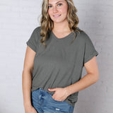 Nelly Ribbed Short Sleeve Top - Army Green