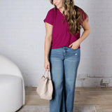 Nelly Ribbed Short Sleeve Top - Magenta