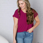 Nelly Ribbed Short Sleeve Top - Magenta