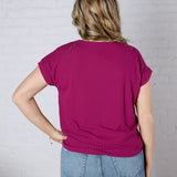 Nelly Ribbed Short Sleeve Top - Magenta