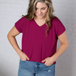 Nelly Ribbed Short Sleeve Top - Magenta