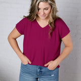 Nelly Ribbed Short Sleeve Top - Magenta