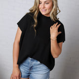 Nerra Mock Neck Boxy Top - Black