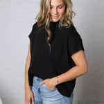 Nerra Mock Neck Boxy Top - Black
