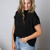 Nerra Mock Neck Boxy Top - Black