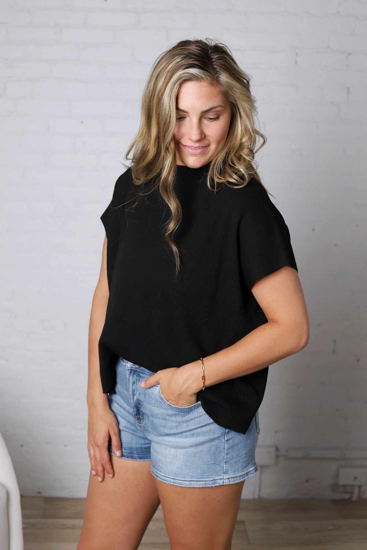 Nerra Mock Neck Boxy Top - Black