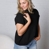 Nerra Mock Neck Boxy Top - Black
