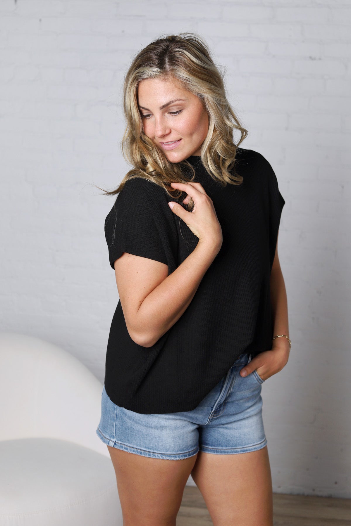 Nerra Mock Neck Boxy Top - Black