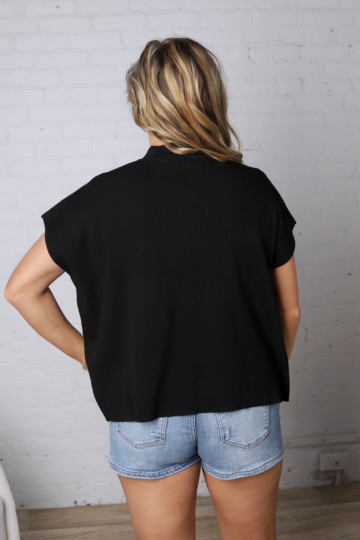 Nerra Mock Neck Boxy Top - Black