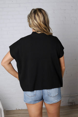 Nerra Mock Neck Boxy Top - Black