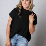 Nerra Mock Neck Boxy Top - Black