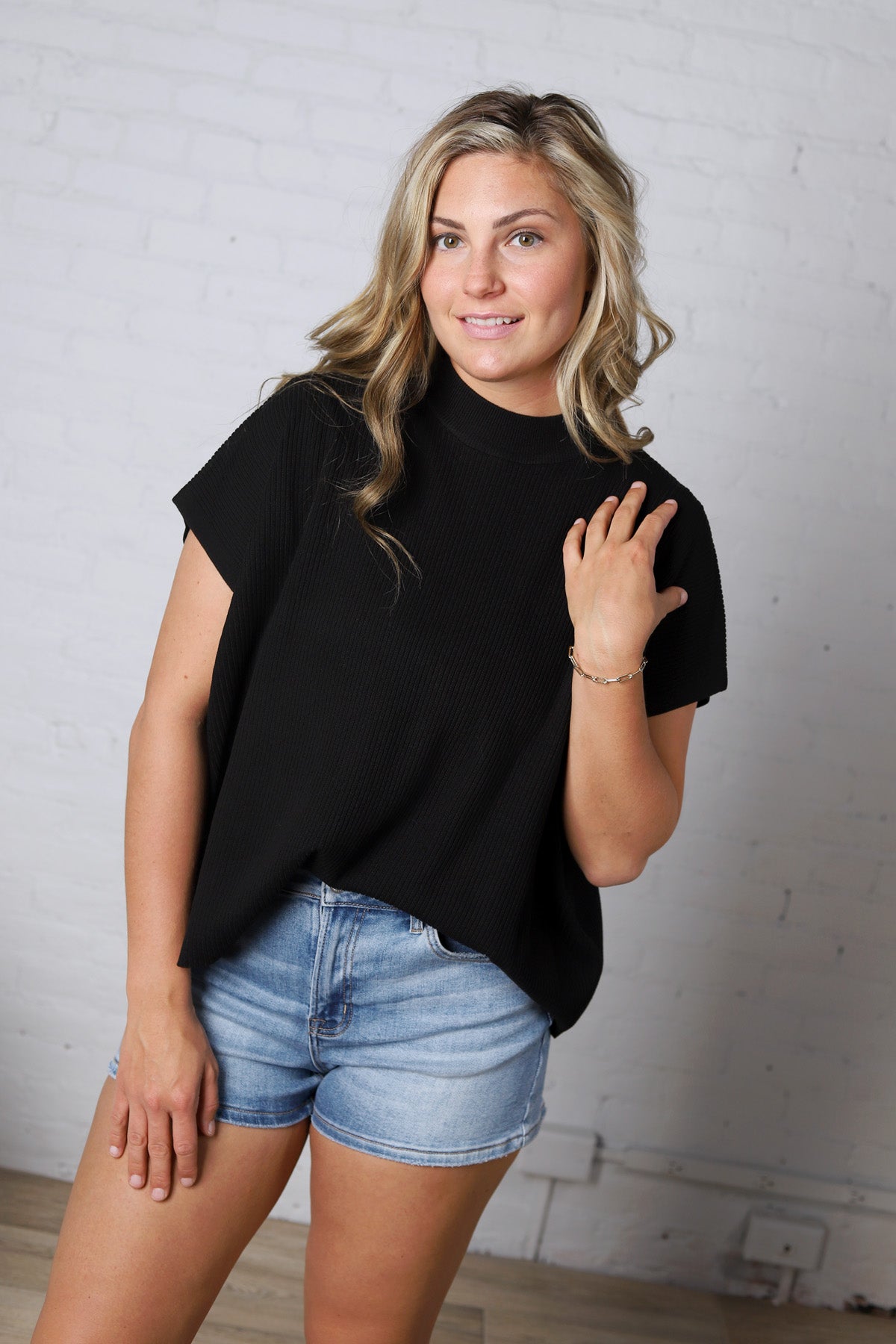 Nerra Mock Neck Boxy Top - Black