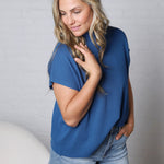 Nerra Mock Neck Boxy Top - Classic Blue