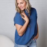 Nerra Mock Neck Boxy Top - Classic Blue