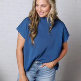 Nerra Mock Neck Boxy Top - Classic Blue FINAL SALE