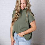 Nerra Mock Neck Boxy Top - Lt Olive