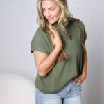 Nerra Mock Neck Boxy Top - Lt Olive