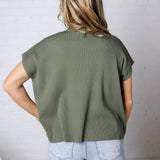Nerra Mock Neck Boxy Top - Lt Olive