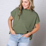 Nerra Mock Neck Boxy Top - Lt Olive