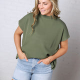 Nerra Mock Neck Boxy Top - Lt Olive