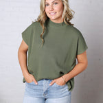 Nerra Mock Neck Boxy Top - Lt Olive