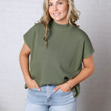 Nerra Mock Neck Boxy Top - Lt Olive