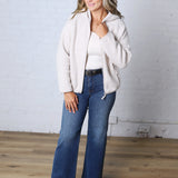 Nessa Sherpa Fleece Zipper Hoodie Jacket - Ecru