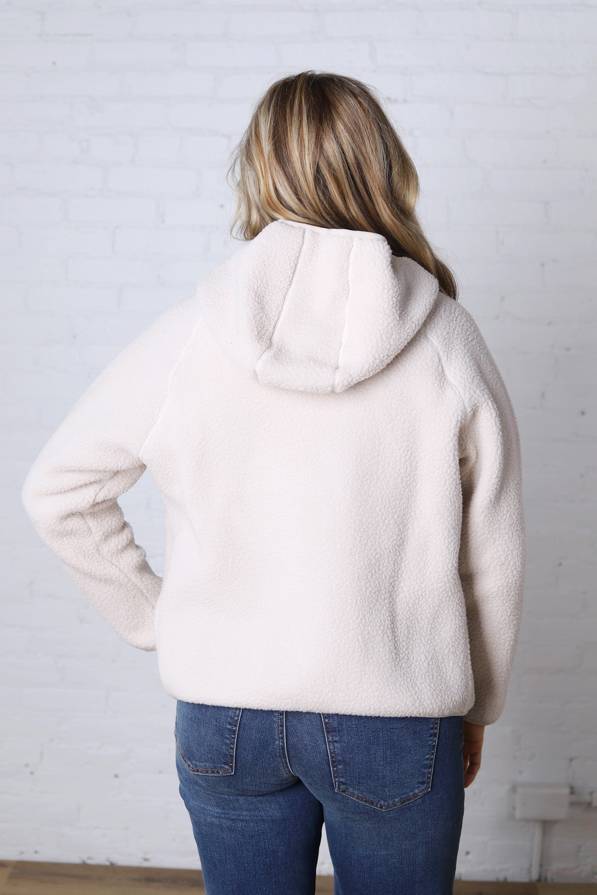 Nessa Sherpa Fleece Zipper Hoodie Jacket - Ecru