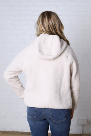 Nessa Sherpa Fleece Zipper Hoodie Jacket - Ecru
