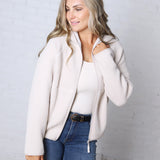 Nessa Sherpa Fleece Zipper Hoodie Jacket - Ecru