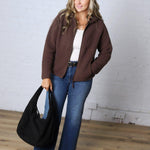 Nessa Sherpa Fleece Zipper Hoodie Jacket - Espresso