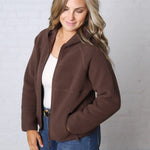 Nessa Sherpa Fleece Zipper Hoodie Jacket - Espresso