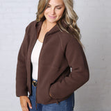 Nessa Sherpa Fleece Zipper Hoodie Jacket - Espresso