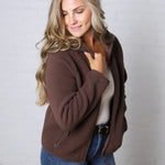 Nessa Sherpa Fleece Zipper Hoodie Jacket - Espresso
