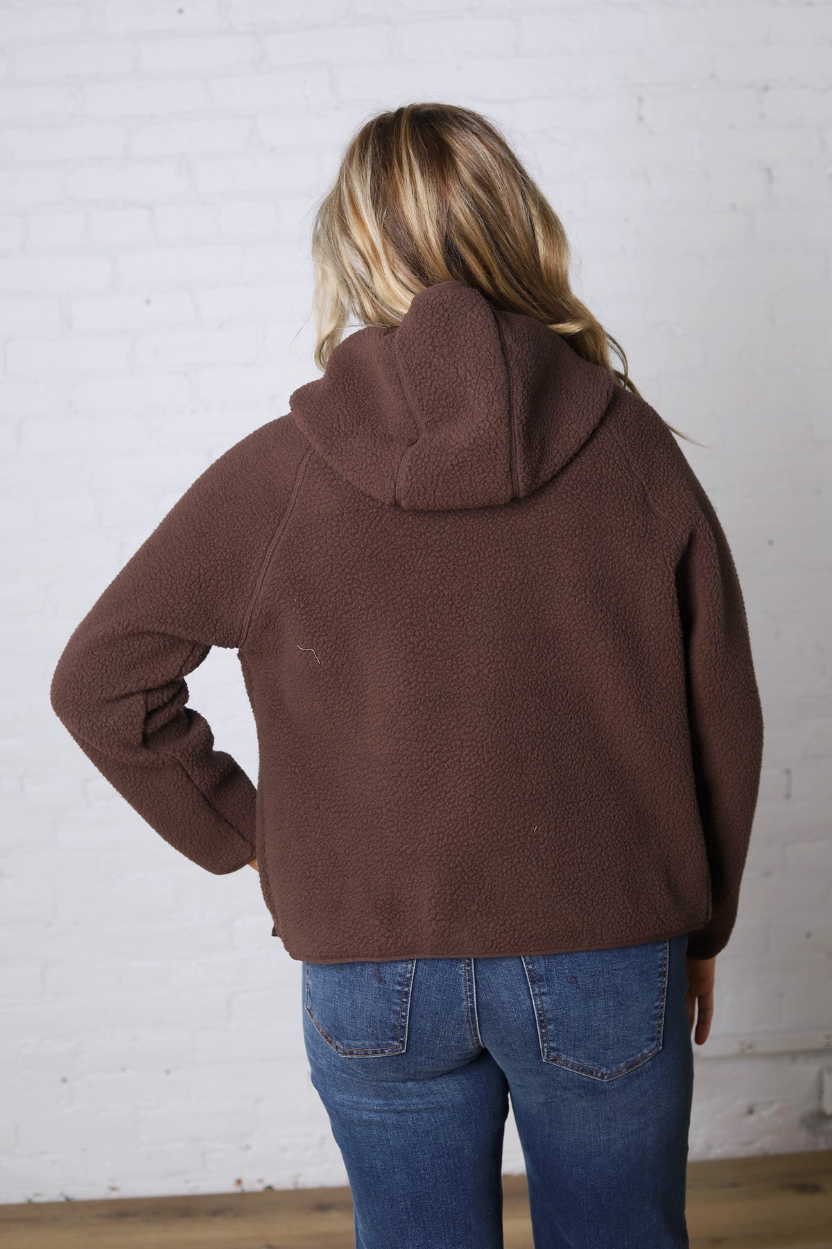 Nessa Sherpa Fleece Zipper Hoodie Jacket - Espresso