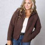 Nessa Sherpa Fleece Zipper Hoodie Jacket - Espresso