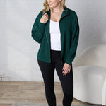 Nia Casual High Neck Zip Up Jacket - Dk Green