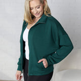 Nia Casual High Neck Zip Up Jacket - Dk Green