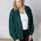 Nia Casual High Neck Zip Up Jacket - Dk Green