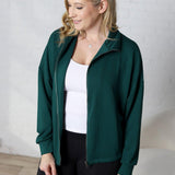 Nia Casual High Neck Zip Up Jacket - Dk Green