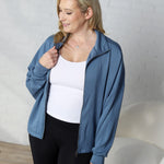 Nia Casual High Neck Zip Up Jacket - Gray Blue