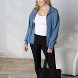 Nia Casual High Neck Zip Up Jacket - Gray Blue