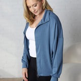 Nia Casual High Neck Zip Up Jacket - Gray Blue