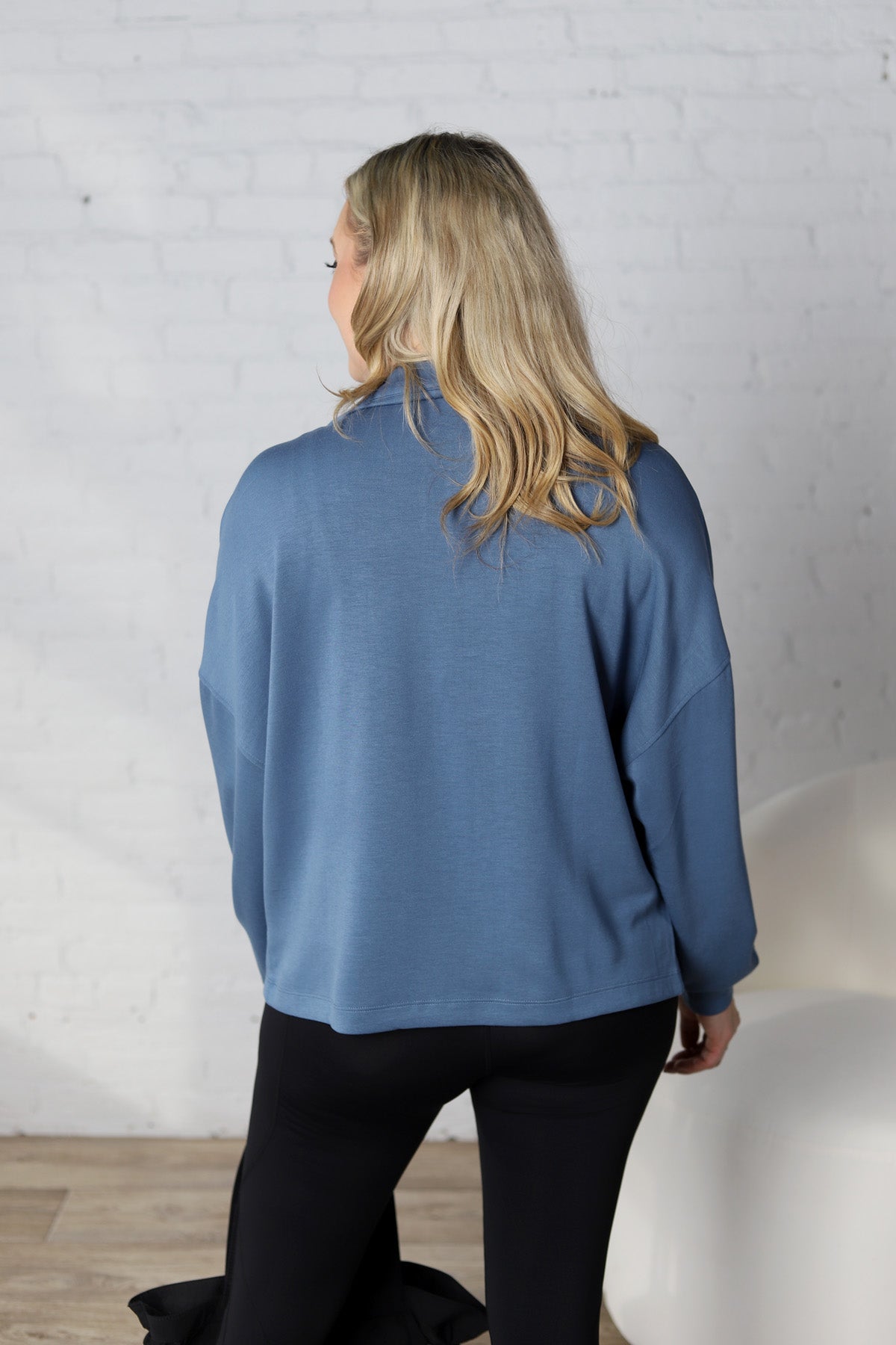 Nia Casual High Neck Zip Up Jacket - Gray Blue