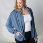 Nia Casual High Neck Zip Up Jacket - Gray Blue