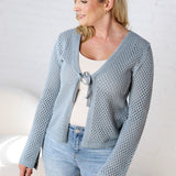 Nicolette Front Tie Crochet Sweater Knit Cardigan - Seafoam