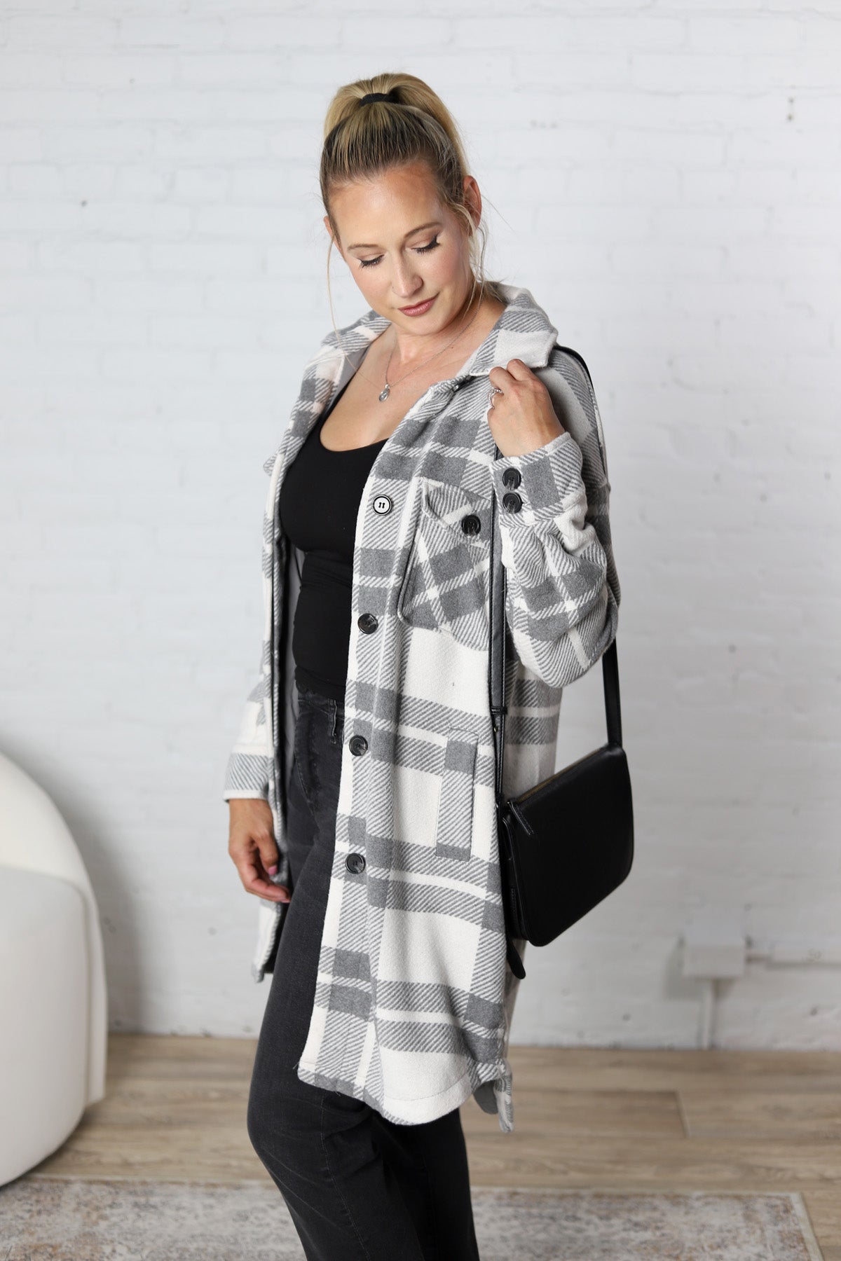 Noah Wool Like Long Plaid Shacket